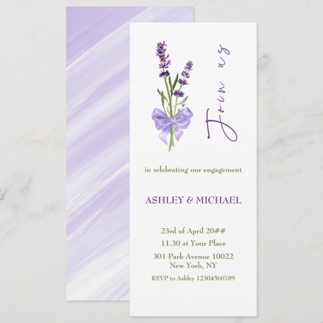 Unique Fashion Simple Lavender Bouquet Handwritten Invitation (Front/Back)