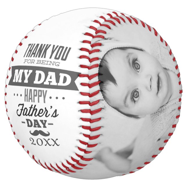 Unique Fathers Day Personalized Black White Softball (Angled)