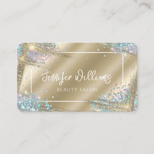 Unique Faux Gold Holographic Glitter Modern Beauty Business Card