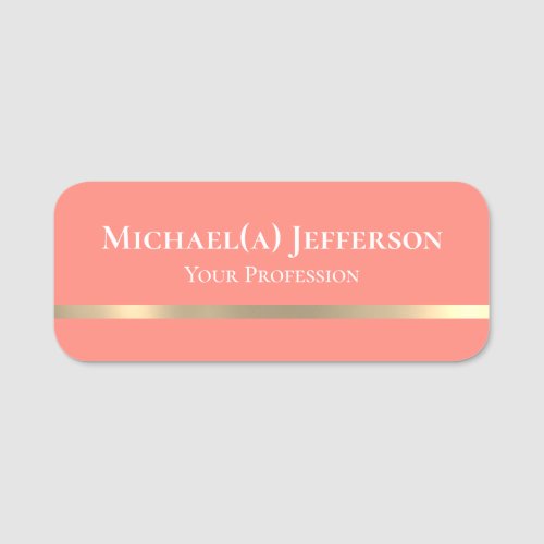 Unique Feminine Coral Rose Peach And Gold Stylish Name Tag