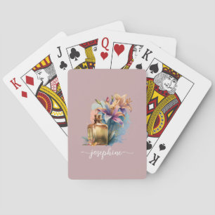Unique Feminine Floral Watercolor Lilies Mauve Poker Cards