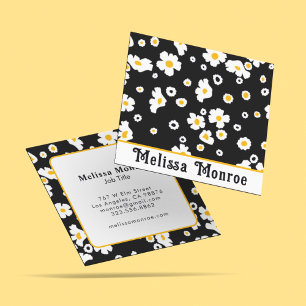 Unique Feminine Girly Yellow & White Flowers Font Square Business Card