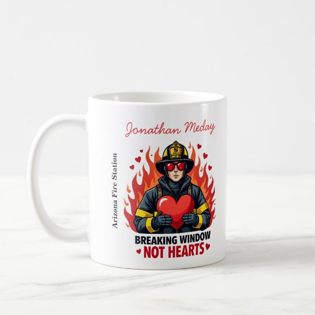 Unique Firefighter Love Black and Red Text Coffee Mug (Left)