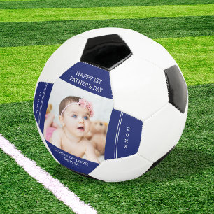 Unique First Fathers Day New Dad Baby Photo Blue Soccer Ball
