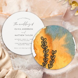 Unique Floral Artistic Watercolor Orange Wedding