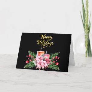 Unique Floral Candle Black Happy Holidays Card