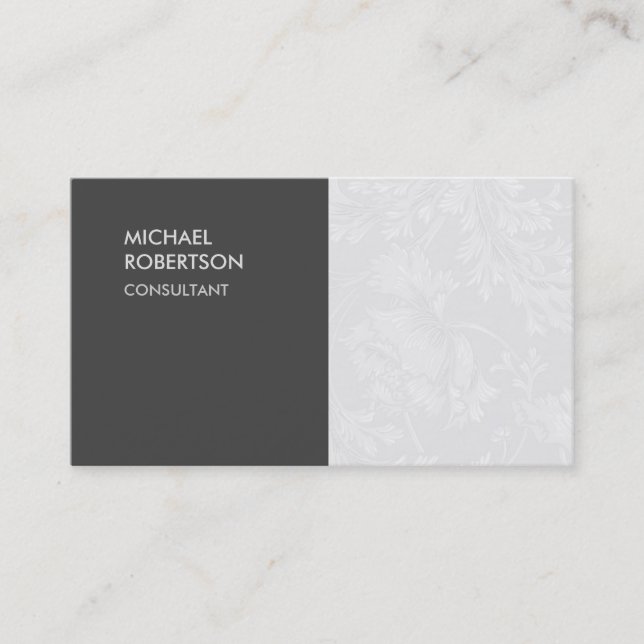 Unique Floral Damask Gray Business Card (Front)