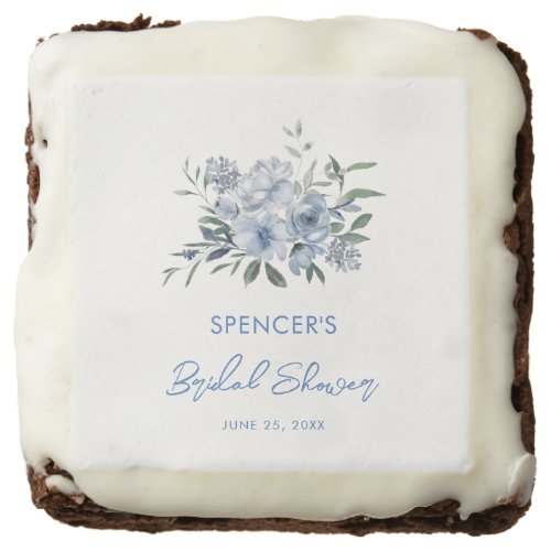 Unique Floral Dusty Blue Bridal Shower Brownie