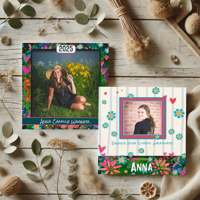 Unique Floral Graduation Custom Photo Announcement (Creator Uploaded)