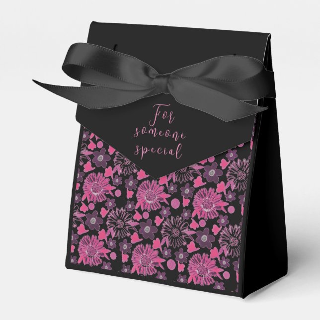 Unique floral in pink/black favor boxes (Front Side)
