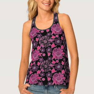 Unique floral in pink/ black pattern  tank top