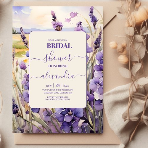 Unique floral lavender bridal shower invitation