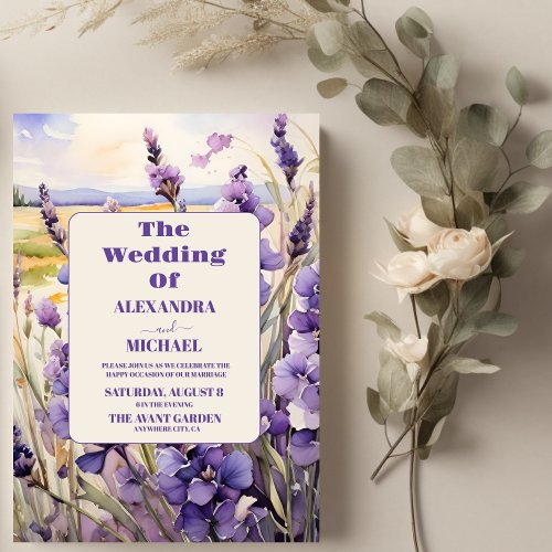 Unique floral lavender wedding invitation