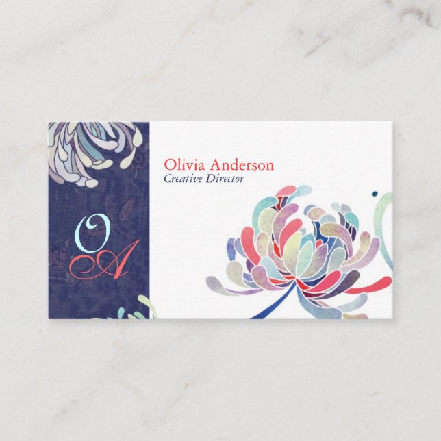 Unique Floral Monograms Business Card (Front)
