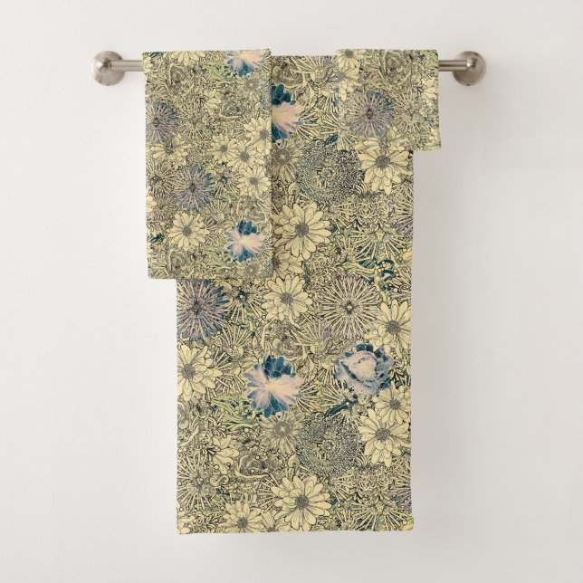 Unique Floral Pattern Bathroom Towel Set (Insitu)