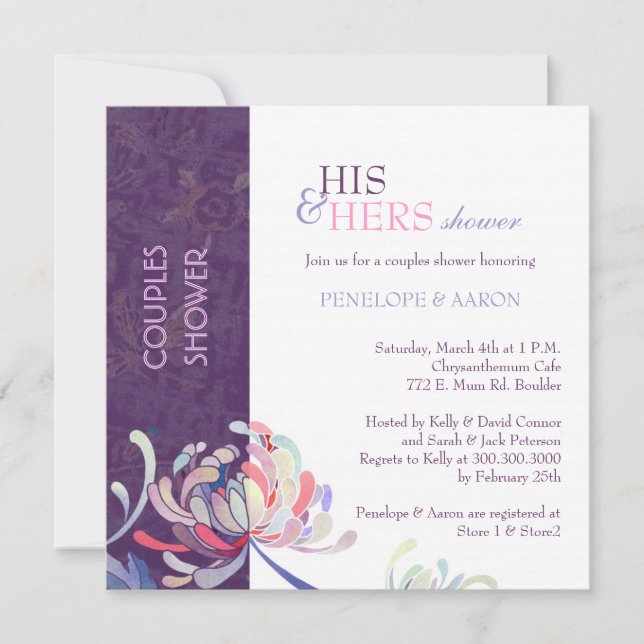 Unique Floral Purple Wedding Couples Shower Invitation (Front)