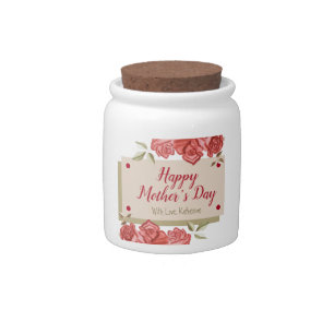 Unique Floral Red Pink Roses Happy Mothers Day Candy Jar