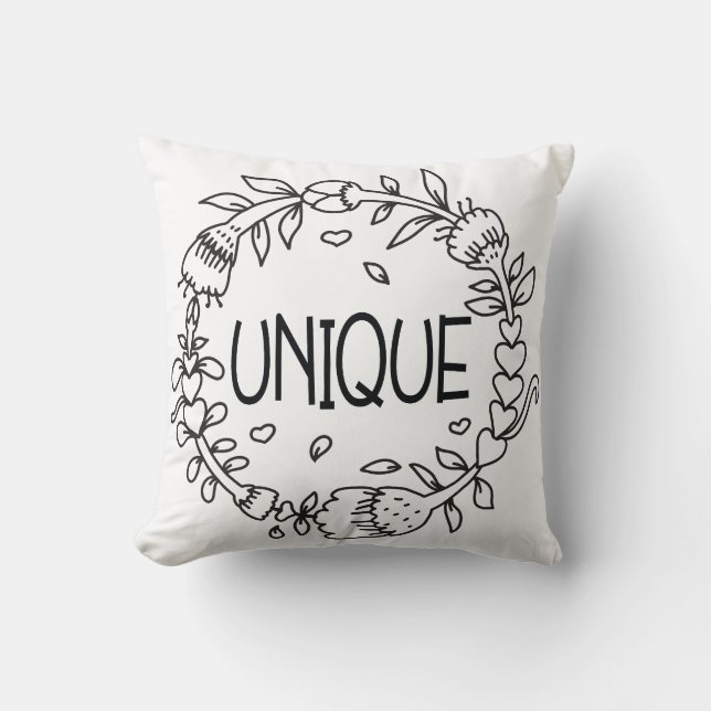 Unique Floral Typography Throw Pillow (Front)