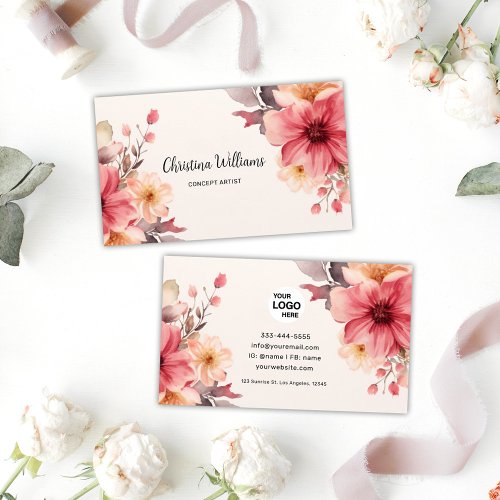 Unique Floral Watercolor Business Card
