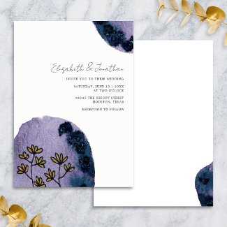 Unique Floral Watercolor Navy Blue Purple Wedding