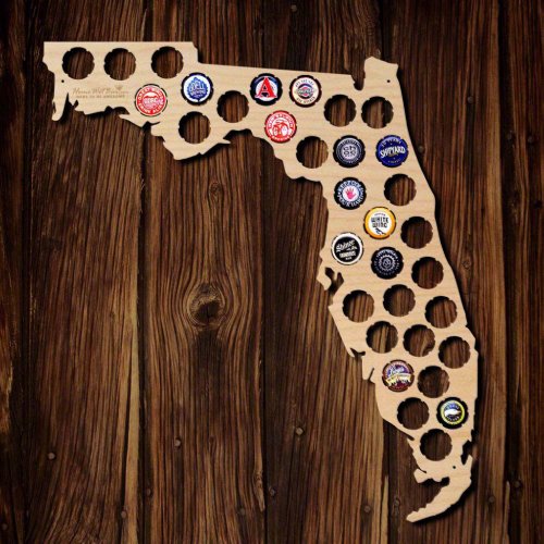 Unique Florida State Wooden Beer Bottle Cap Map