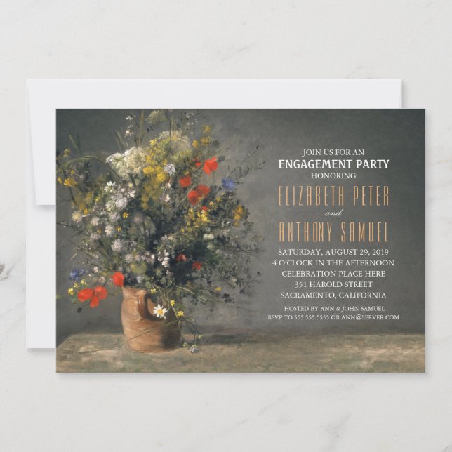 Unique Flower Vase Rustic Engagement Party Invitation (Front)