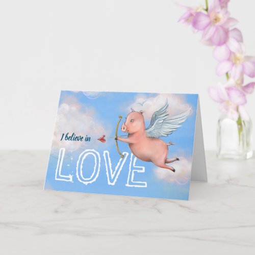 Unique Flying Pig Cupid Love Valentines Day Card