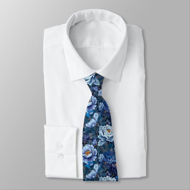 Unique For Him Peonies Flower Neck Tie (Tied)