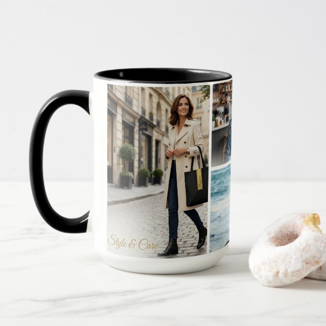 Unique Four Image Layout Personalized Mug (With Donut)