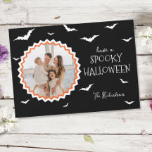Unique Frame Black Halloween Photo Holiday Card
