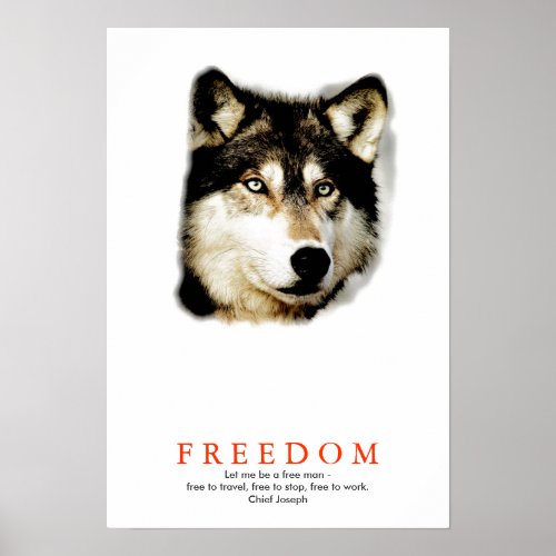 Unique Freedom Motivational Wolf Poster Print