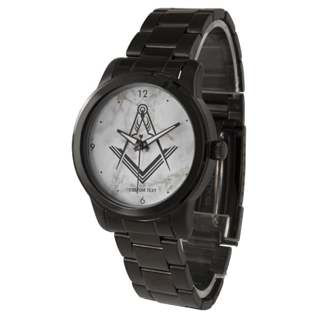 Unique Freemason Gifts | Black White Masonic Watch (Angled)