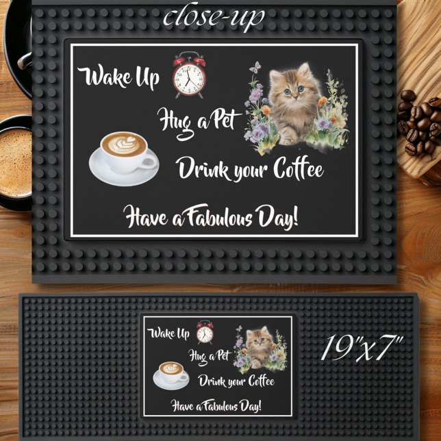 Unique Fun Cat Coffee Bar Mat Flowers (Creator Uploaded)