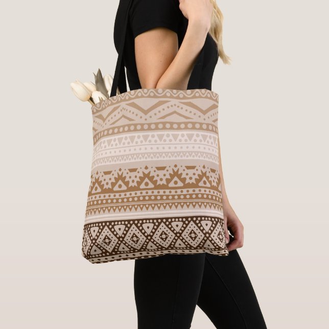 Unique Fun Contemporary Aztec Tribal Mosaic Art Tote Bag (Close Up)