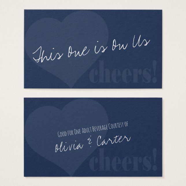 Unique & Fun Drink Tickets with Heart on Navy (Front & Back)