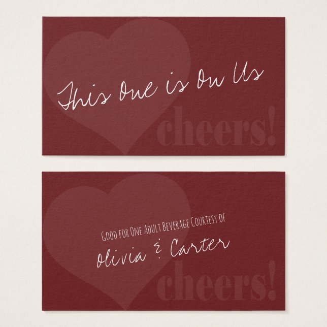 Unique & Fun Drink Tickets with Heart w/ Burgundy (Front & Back)