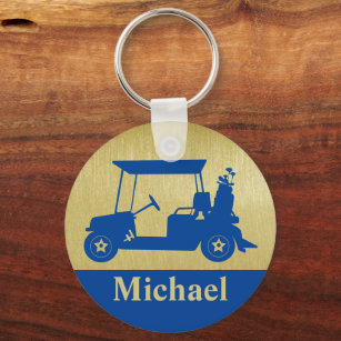 Unique Fun Golf Cart with Clubs First Name Golf Ba Keychain