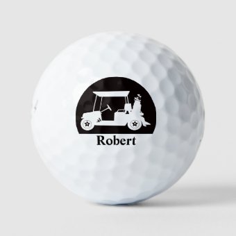 Unique Fun Golf Cart with Clubs First Name Golf Balls | Zazzle