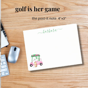 Unique Fun Golf Gal Cart Monogram Name Post-it Notes