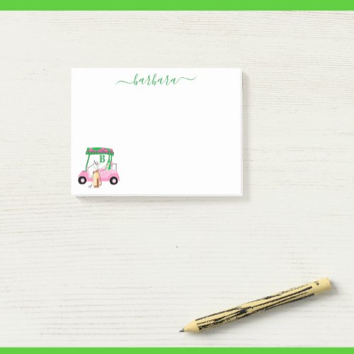 Unique Fun Golf Gal Cart Monogram Name Post_it Notes