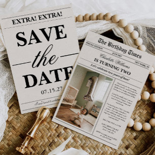 Unique Fun Newspaper Photo 2nd Birthday Invitation