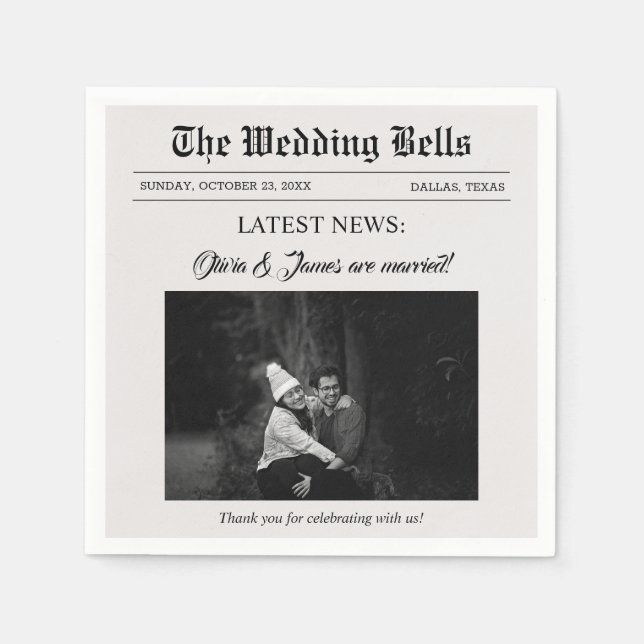 Unique Fun Newspaper Wedding Photo  Napkins (Front)