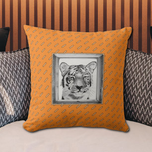 Unique Fun Orange Black Original Tiger Print Throw Pillow