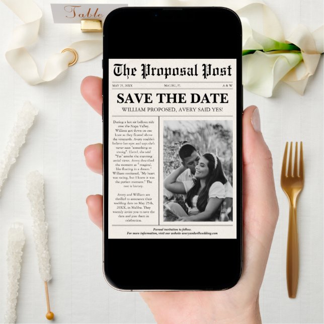 Unique Fun Photo Newspaper Wedding Save The Date (Front Digital)