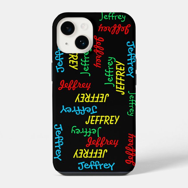 Unique Fun Repeating Names on Black, Personalized  Iphone Case (Back)