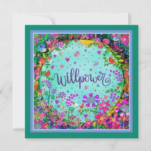 Unique Fun Whimsical Birds Floral Willpower Card