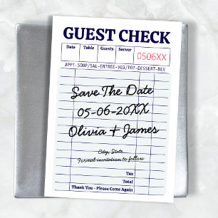 Unique Fun Whimsical Guest Check Handwritten Save The Date