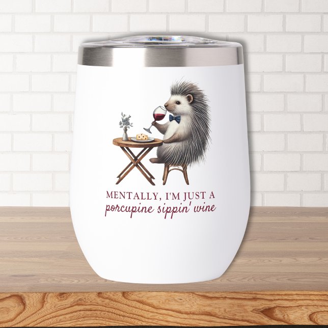 Unique Funny Cute Porcupine Bowtie Wine Lover  Thermal Wine Tumbler (Adorable Porcupine Wine Tumbler - Perfect Gift for Relaxing Wine Nights and Cozy Vibes)