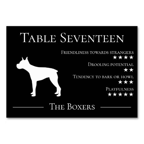 Unique funny dog breed guest boxer team or table number