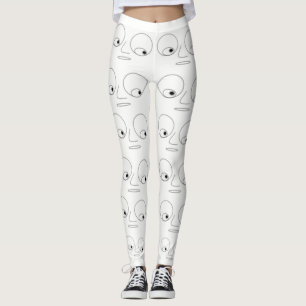 Unique Funny Face Pattern White Leggings